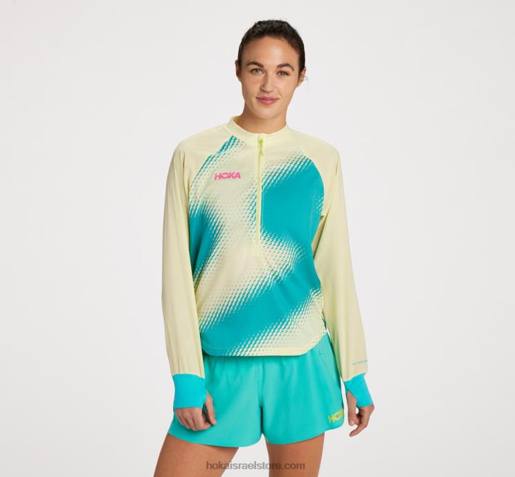 נשים Hoka צהוב זהוב 1/2 מעטפת רוח עם רוכסן JTHXL372